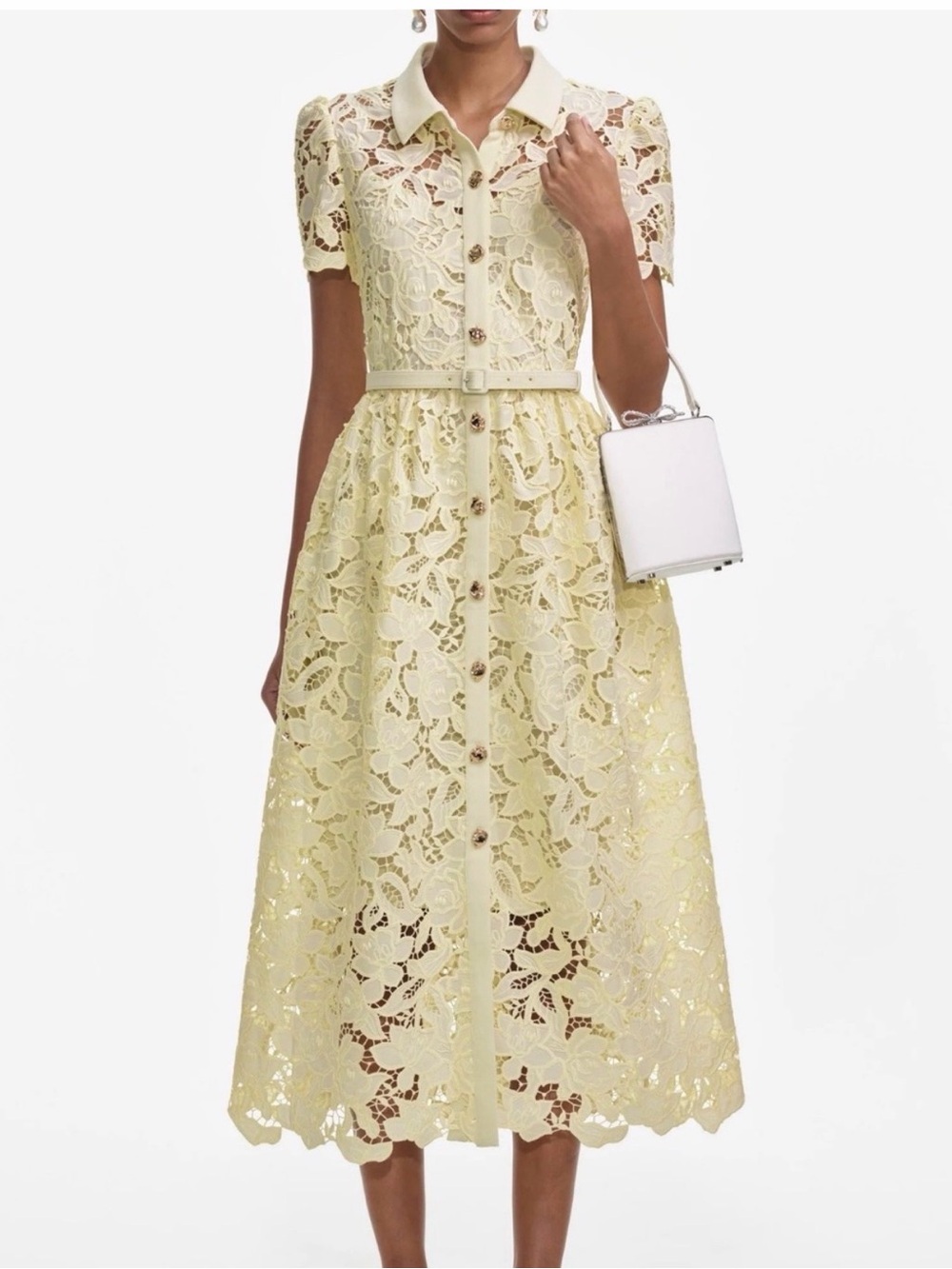 Self-Portrait Yellow Lace Midi Dress